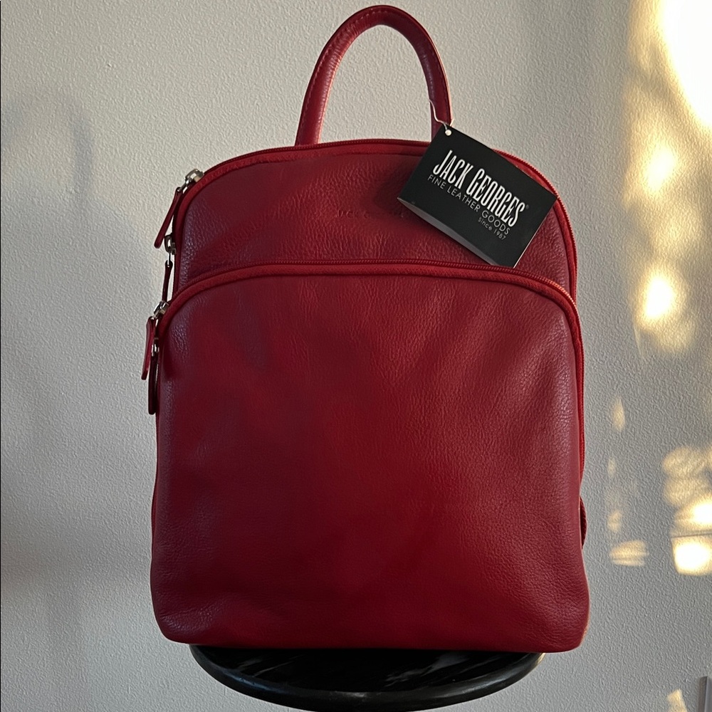 Jack Georges Red Leather Thin Small Voyager Backpack